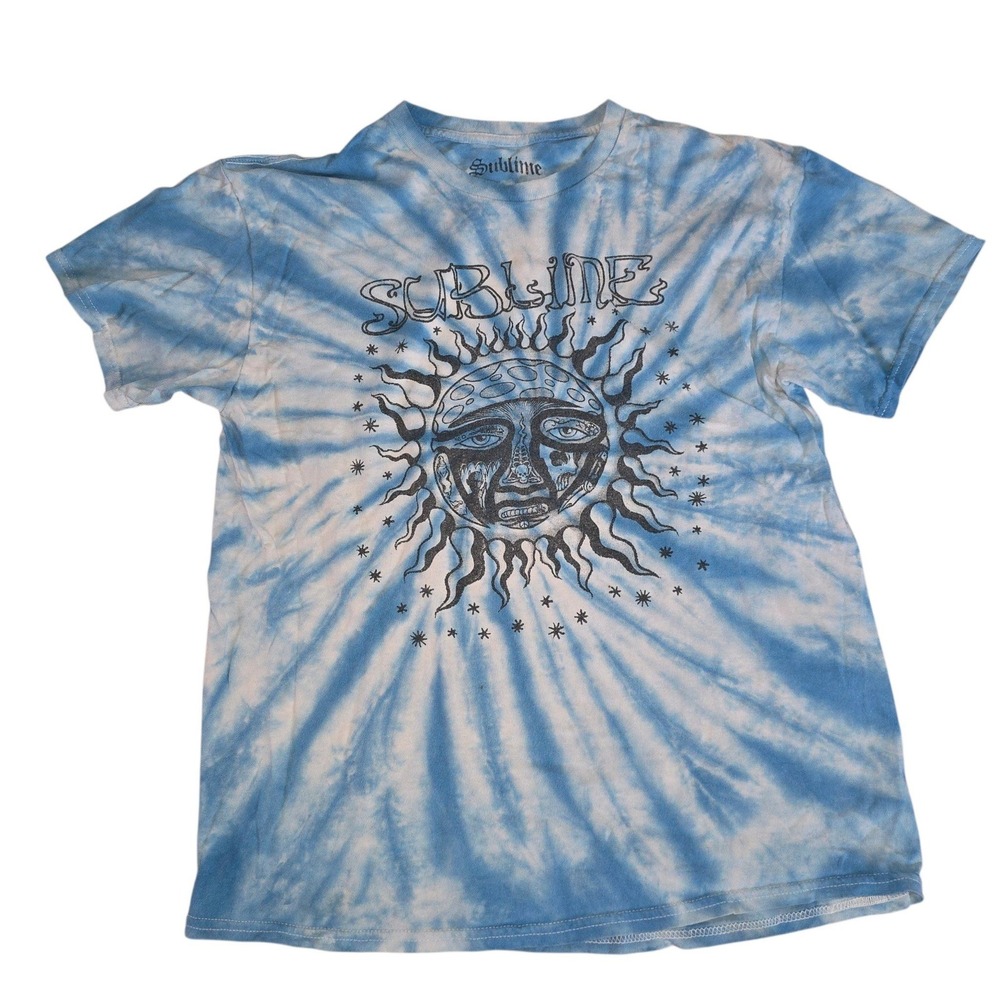 Sublime Sun Logo Blue Tie Dye Graphic T-Shirt Mens Large Short Sleeve Cotton